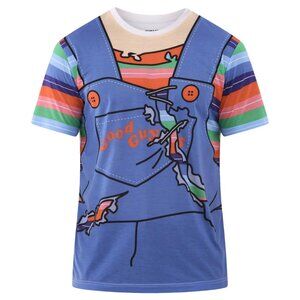 Chucky Horror Movie Men Costume Set Striped Shirt Beanie NWT Large L